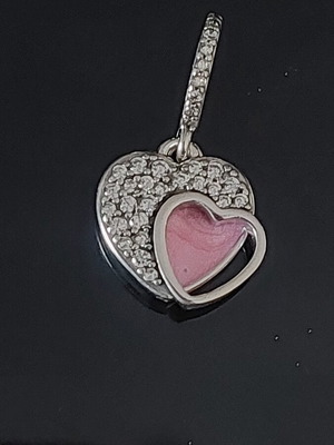 Pandora charm with two hearts, new, pink and silver