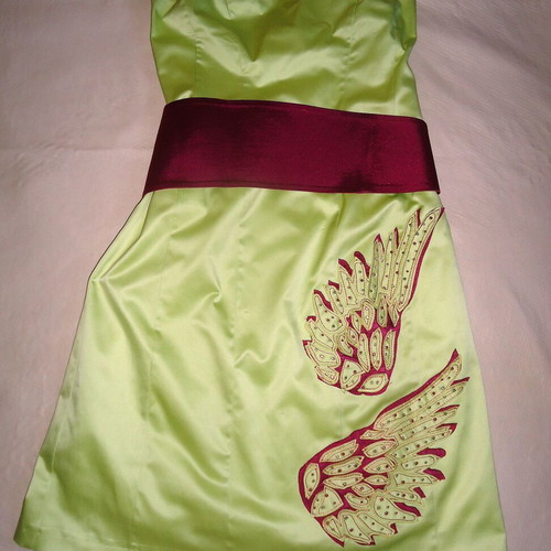 Evening dress L green purple strapless knee-length like new