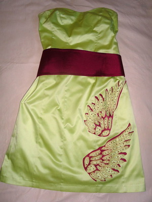 Evening dress L green purple strapless knee-length like new