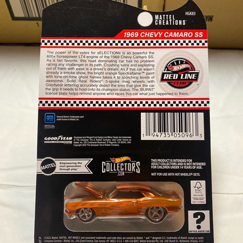 Hot Wheels 2022 RLC Exclusive 1969 Chevy Camaro SS Orange Flames
