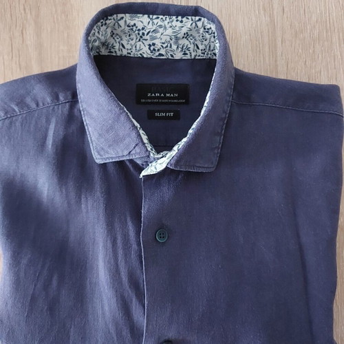 Zara Man linen shirt small, navy blue, slim fit, used
