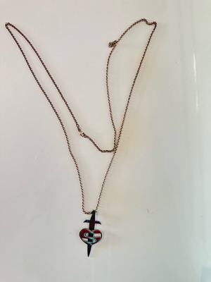 Silver KASSIS necklace with heart and sword pendant like new