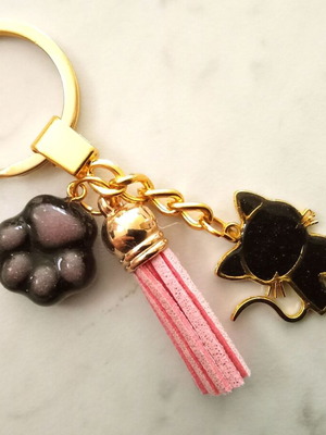 Black Cat Handmade Pendant new, black and gold