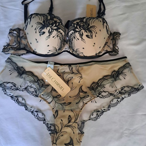 Lise Charmel lingerie set new with Swarovski crystals, black and beige