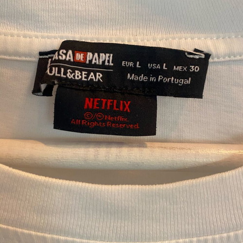 Netflix Pull & Bear short-sleeve men's t-shirt used, size L, white and red