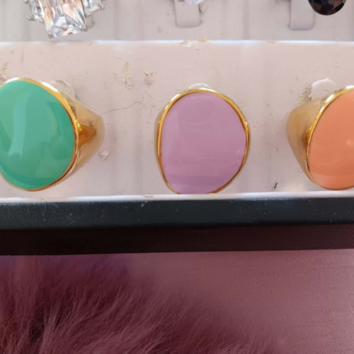 Gold-plated steel and enamel rings new