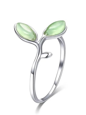 Silver ring Green Leaf new with double light green stones
