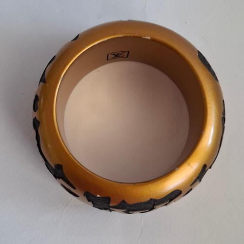 Louis Vuitton Leopard Monogram Wood Lacquer Bangle Bracelet used, black gold