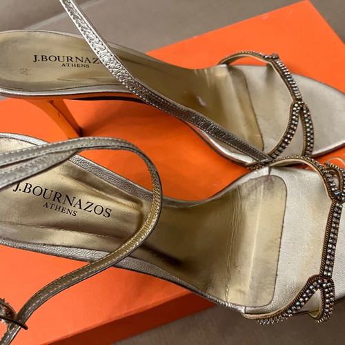 J. Bournazos Gold High Heels Sandals Size 40 Like New, 9 cm