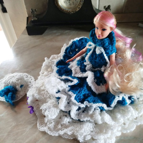Doll with handmade dress and hat new
