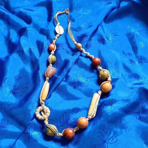 Statement Boho Necklace used, natural wood, shell & semiprecious stone