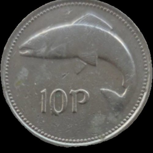 10 Pence Ireland 1999 coin, small type, Atlantic salmon design