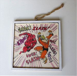 Κρεμαστό Ξύλινο Διακοσμητικό Καδράκι "Comic Book Action Panel"(Daredevil vs Sabretooth)-Χειροποίητο