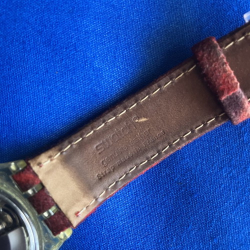 Swatch automatic wristwatch, red fabric and leather strap