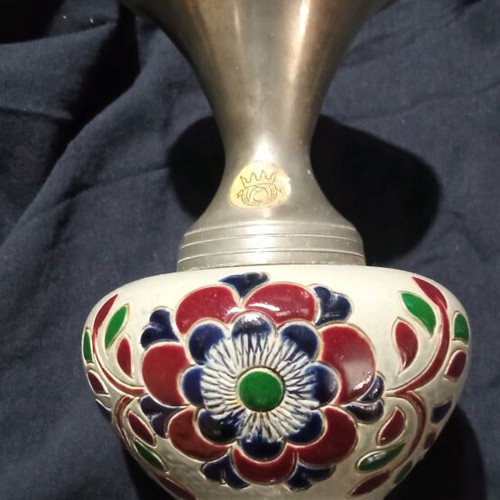 German vase like new, porcelain and metal 17 cm