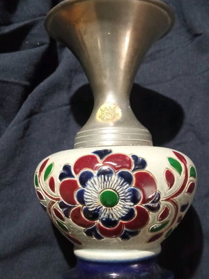 German vase like new, porcelain and metal 17 cm