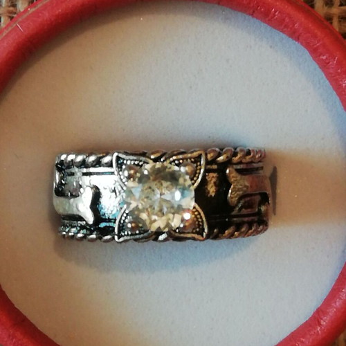 Steel solitaire ring bronze with transparent zircon new