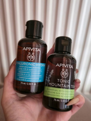 Apivita Travel Set 2x75ml Shampoo and Shower Gel new