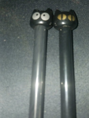 Set of 2 pens with cat on cap, black color, new