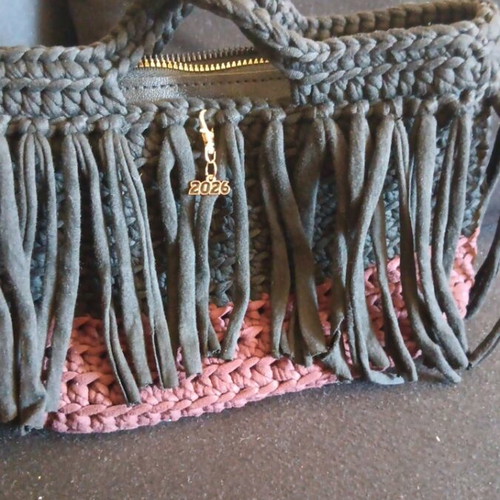Handmade bag with fringes, new, brown