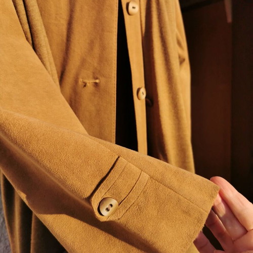 Grosse classic women's suede trench coat with buttons, mustard color