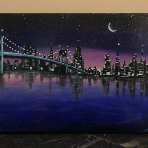 Night Cityscape Acrylic Painting 40x30 cm new