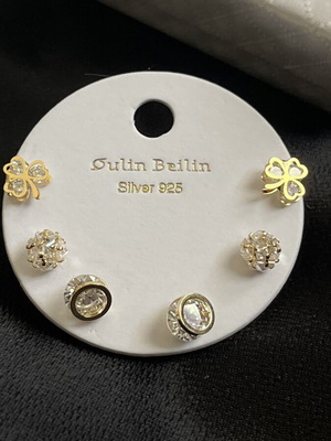 Silver earrings set 925 with gold details, new