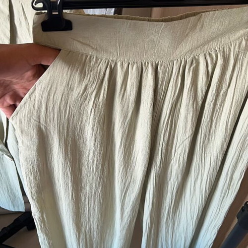 Women's summer set light sage green like new, jacket and wide pants