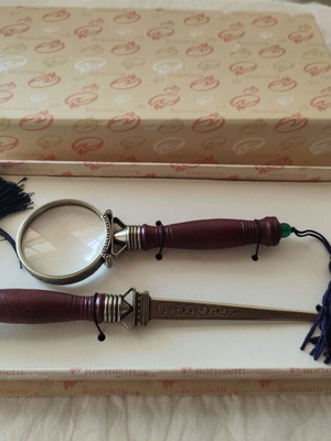 Bortoletti Fonderia Artistica luxury office set with handmade paper cutter and magnifying glass