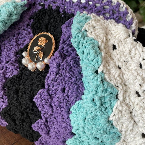 Large colorful hand-knitted cotton yarn bag new