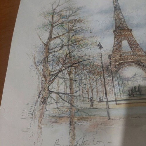 Watercolor of Eiffel Tower new, size 30x40