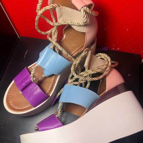 Iris double-layer lace up colorful platform sandals size 39 like new