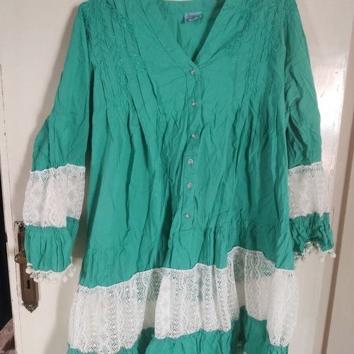 Summer long-sleeve dress, white and green