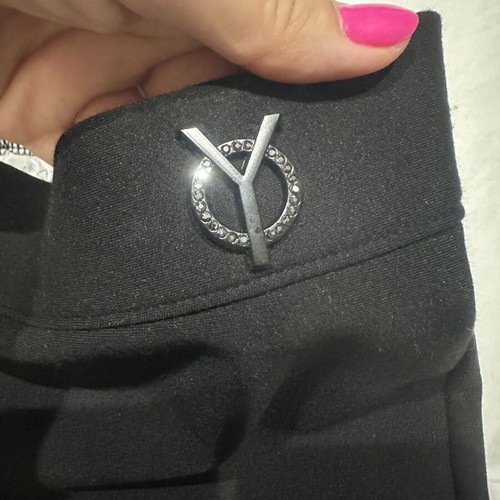 Black women's tregging pants with metallic monogram detail, L/XL