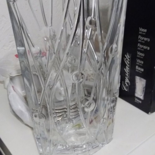 Bohemian vase embossed glass new, height 36cm