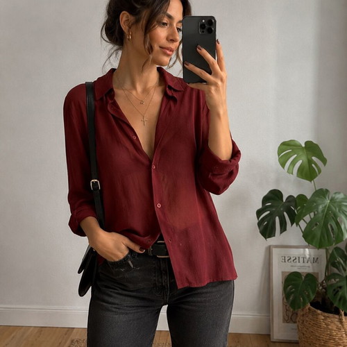 Noobass asymmetrical burgundy shirt S/M with sleep mask gift