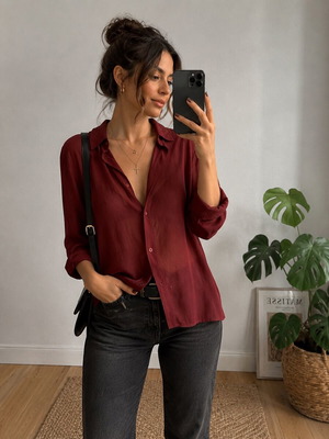 Noobass asymmetrical burgundy shirt S/M with sleep mask gift