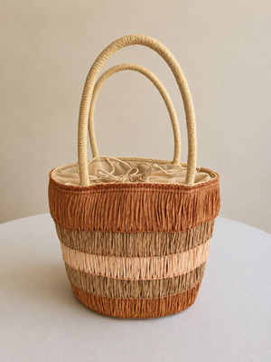 Bucket bag new with cotton lining and drawstring closure, terracotta beige