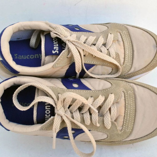 Saucony Y2K Beige Purple Retro 90s Athletic Sneakers, size 38