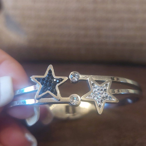 Silver cuff bracelet with star and rhinestones like new
