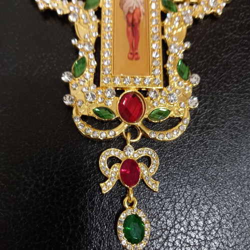 Chest priestly cross new with 23 red and green stones