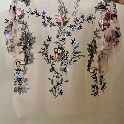 Transparent blouse with embroidery Zara woman size large like new, pink