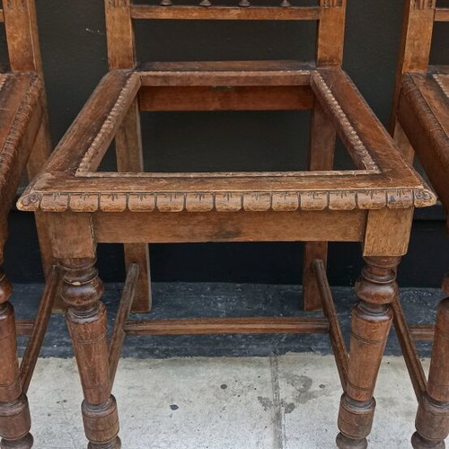 Chairs used, 6 pieces, late 19th century with carving