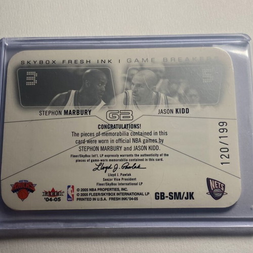 2004-05 Fleer SkyBox Fresh Ink Game Breakers Stephon Marbury Jason Kidd Dual Game-Worn Jersey card new