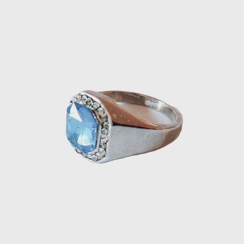 Men's ring with blue zircon and topaz new, silver plated