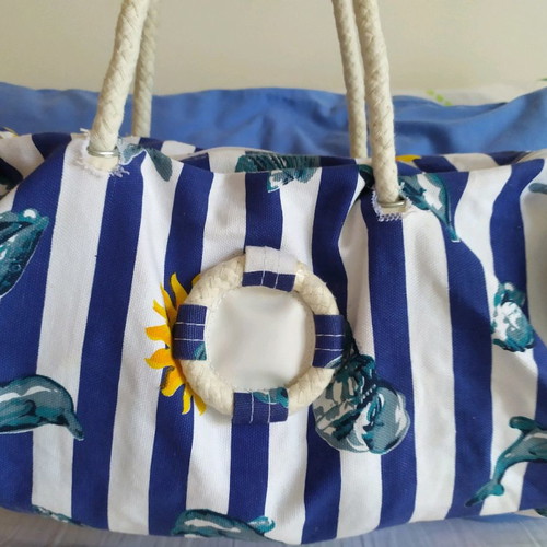 Beach bag in cylinder shape new, navy style