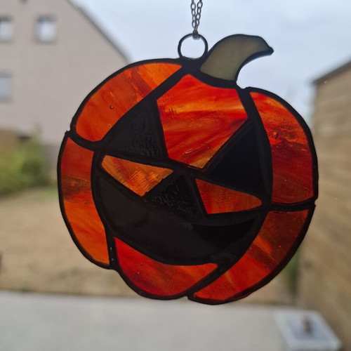 Halloween pumpkin stained glass suncatcher