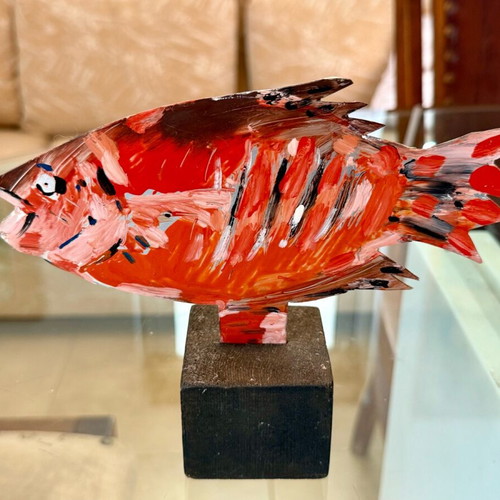 Painted fish table and wall decor Apostolos Lavdas like new