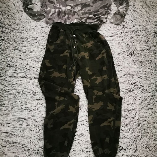 Military pants set with silver blouse like new