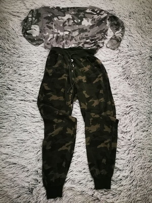 Military pants set with silver blouse like new
